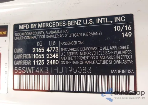 2017 Mercedes-Benz C 300 4Matic из США, поврежденный, VIN 55SWF4KB1HU195083